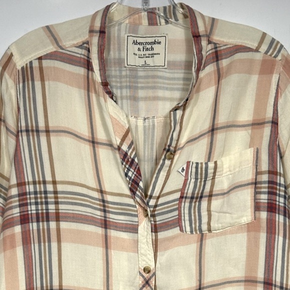 Abercrombie&Fitch Plaid Flannel Long Sleeve Button Down Top Cream Size L - Picture 3 of 9